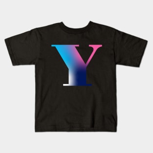 Capital Letter Y Monogram Gradient Pink Blue White Kids T-Shirt